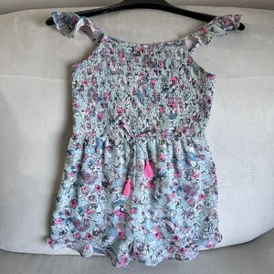 NWT Floral Flare Leg Romper Spaghetti Strap Ruffle Short Jumpsuit Girls Size 12